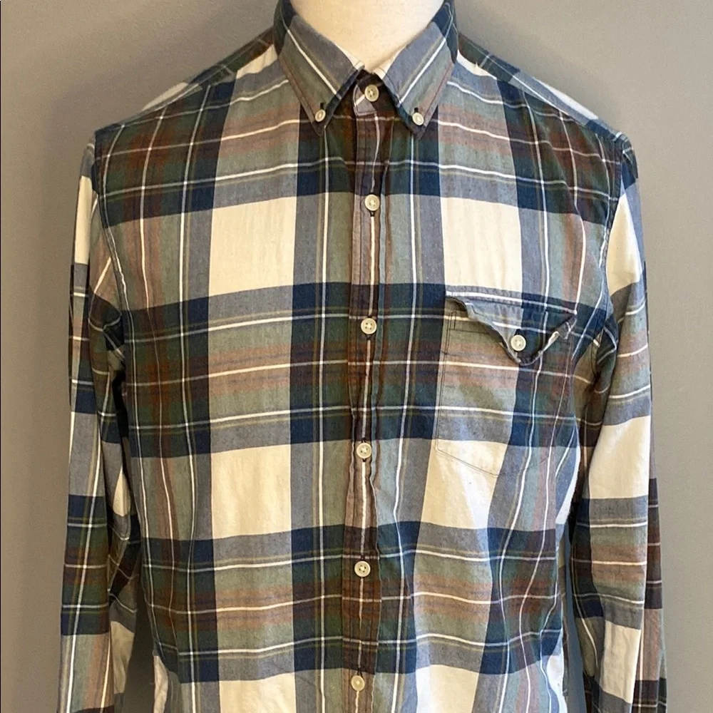 J. Crew Casual Button Down Blue and Brown Shirt